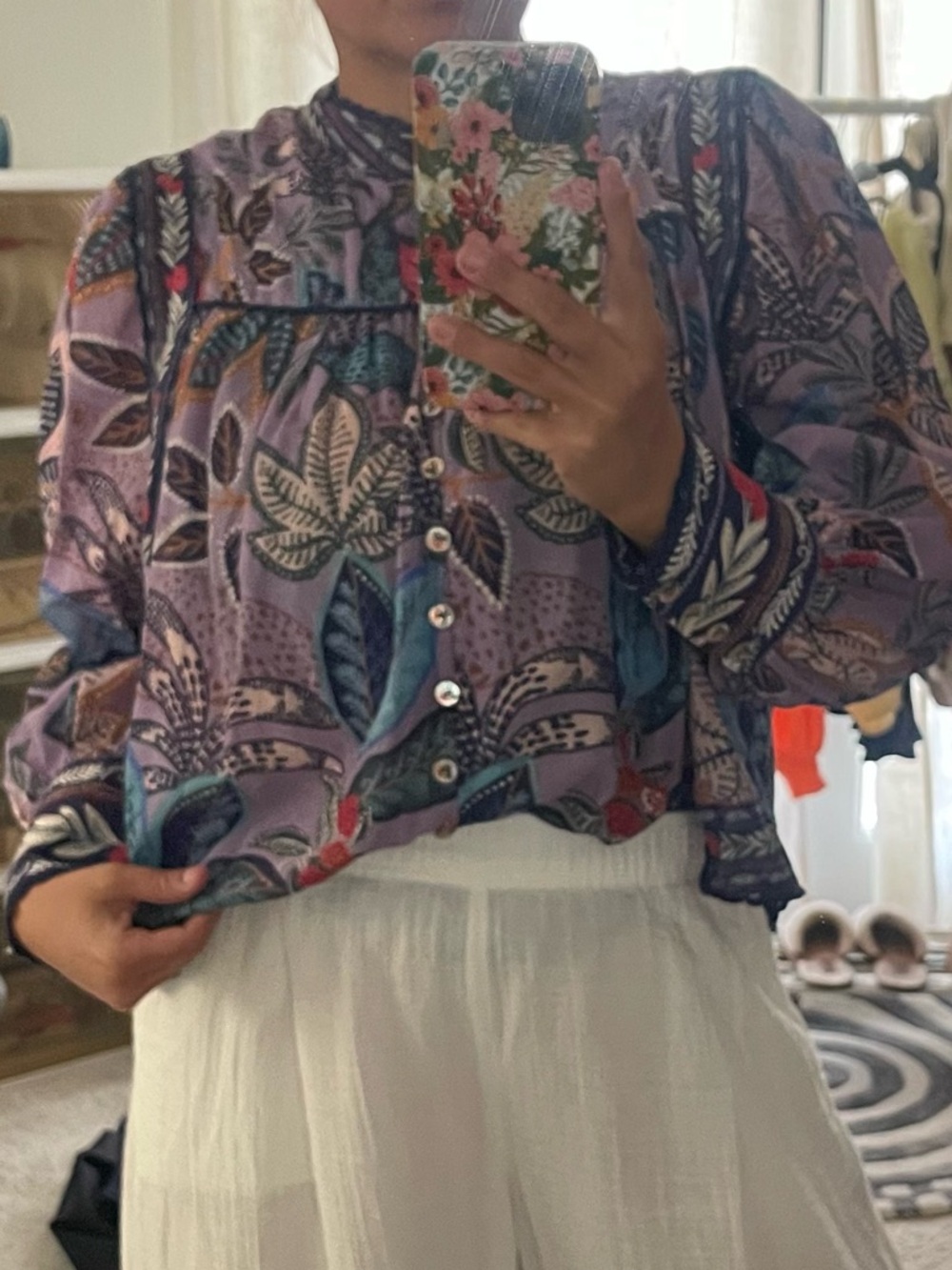 FARM Rio Lavender Multi-Color Botanical Print Peasant Top - Picture 4 of 13